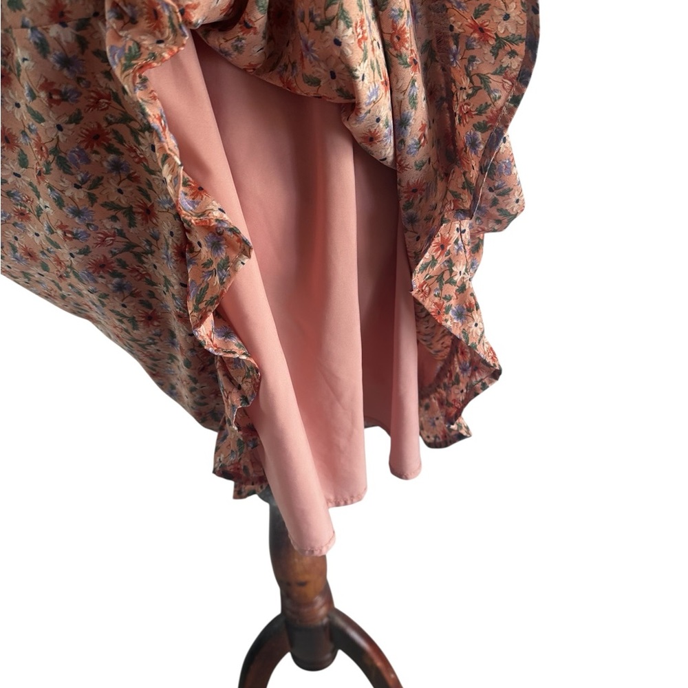 Allegra K 1X Floral Smocked Midi Dress – Cottagecore Puff Sleeve Fall Dress - Picture 4 of 12
